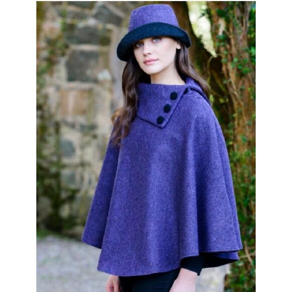 MUCROS WEAVERS Ireland OS S M L Purple Tweed Cape Poncho Wool NWT - Picture 1 of 11